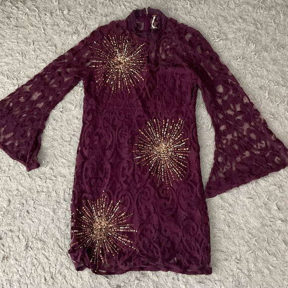 Beaded and Laced Mini Dress - Picture 1 of 5